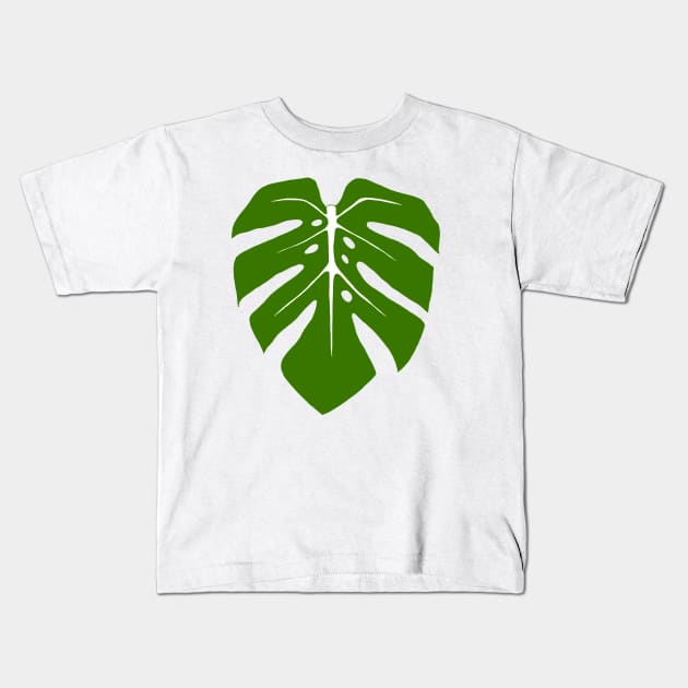 Khaki Green Monstera Leaf Kids T-Shirt by ally1021